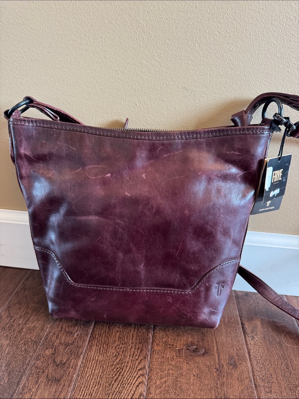 Frye Crossbody Bucket Bag - Deep Burgundy Leather